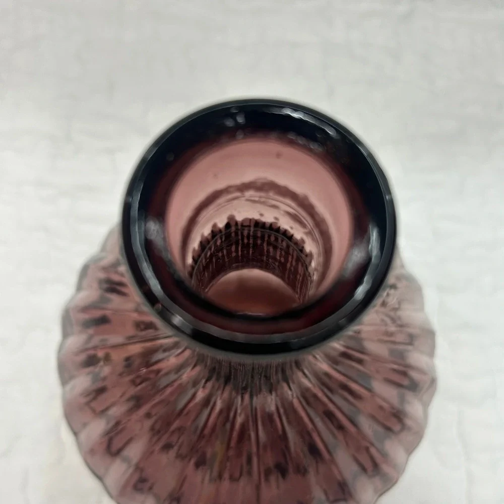 Vintage Italian Amethyst Purple Plum Art Glass Decanter Vase Ribbed Diamond 10